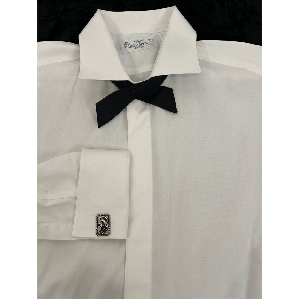 St Michael Marks Spencer White Hidden Button Cotton Dress Shirt 16.5 French Cuff